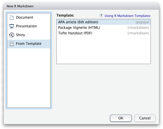 APA template selection